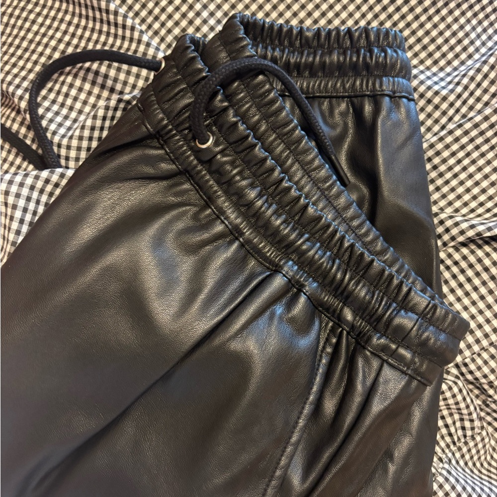 Zara Black Faux Leather Jogger Track Pants
